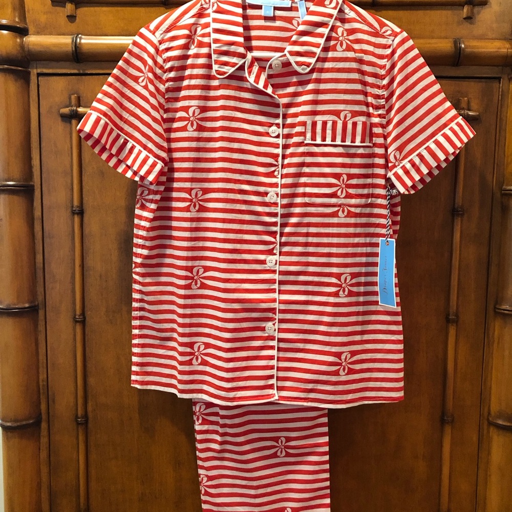 Draper James Red and White Striped Bow Pajamas NWT Small